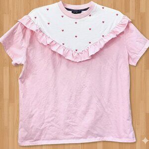 Lazy Oaf Arty Party Pink Heart Ruffle T-Shirt One Size OS Pastel Kawaii Tee